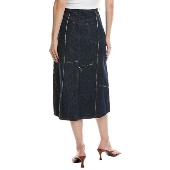 FRAME Frame Denim Jean Skirt Patchwork Dark Wash Midi NEW Women's Distressed 27W - Picture 3 of 5